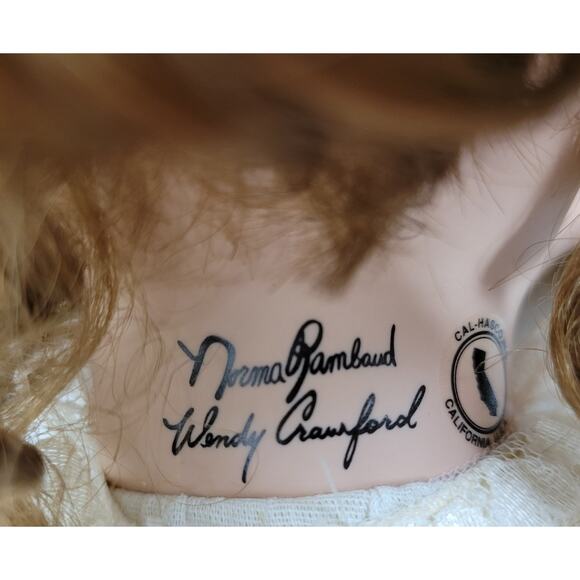 Vintage Norma Rambaud & Wendy Crawford 1991 Porcelain Doll Blue Eyes Curly Hair - Picture 15 of 16